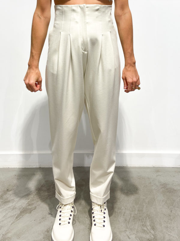 vêtements femme créateur meimeij italien vente en ligne pantalon B19 beige crème boutiquekazak lyon
